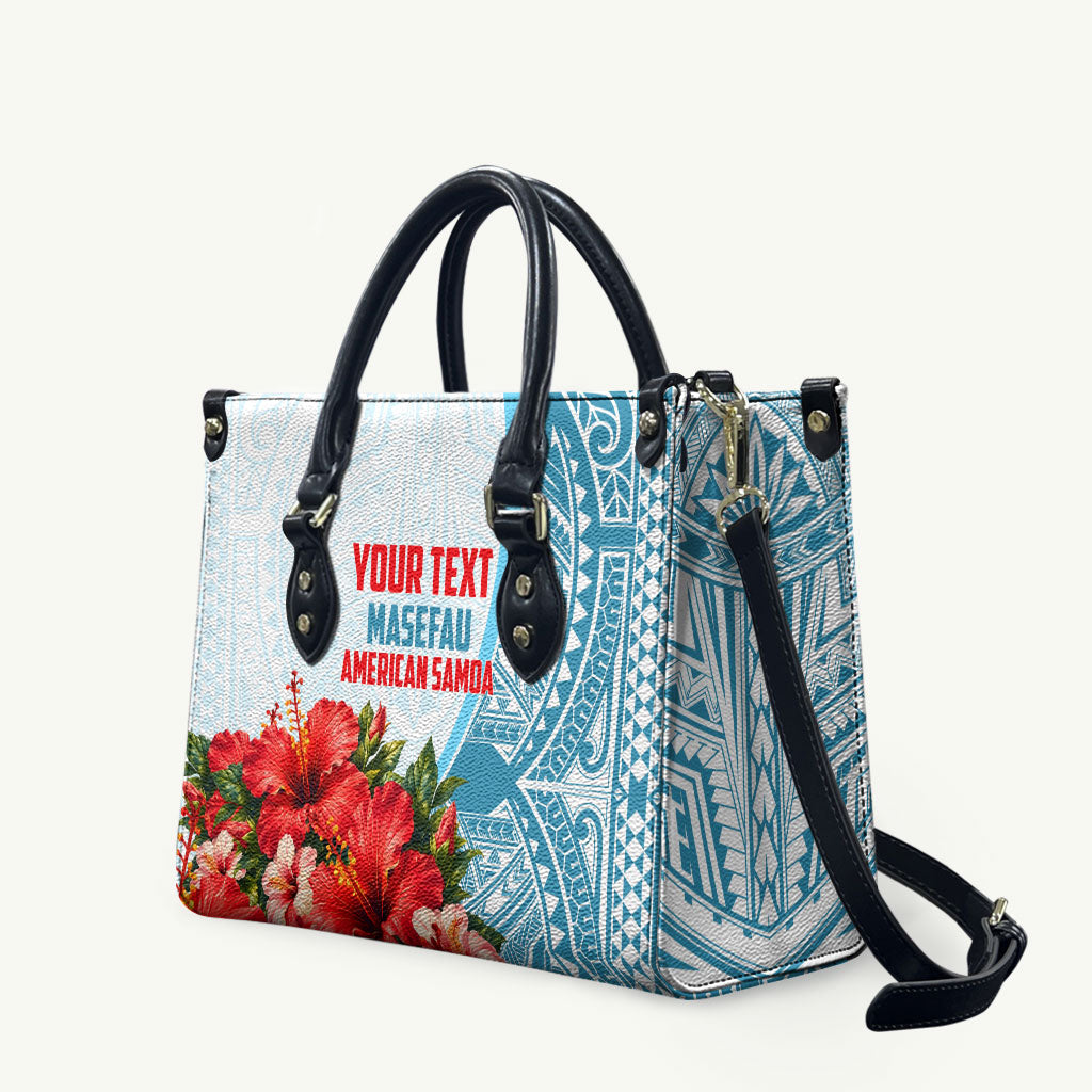 Personalized American Samoa Masefau Leather Bag Hibiscus Tropical Floral Whale Polynesian Tribal Pattern TS04 White Blue - Polynesian Pride