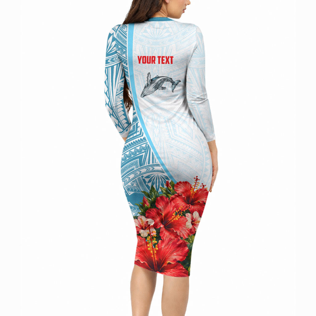 Personalized American Samoa Masefau Long Sleeve Bodycon Dress Hibiscus Tropical Floral Whale Polynesian Tribal Pattern TS04 - Polynesian Pride