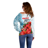 Personalized American Samoa Masefau Off Shoulder Sweater Hibiscus Tropical Floral Whale Polynesian Tribal Pattern TS04 - Polynesian Pride