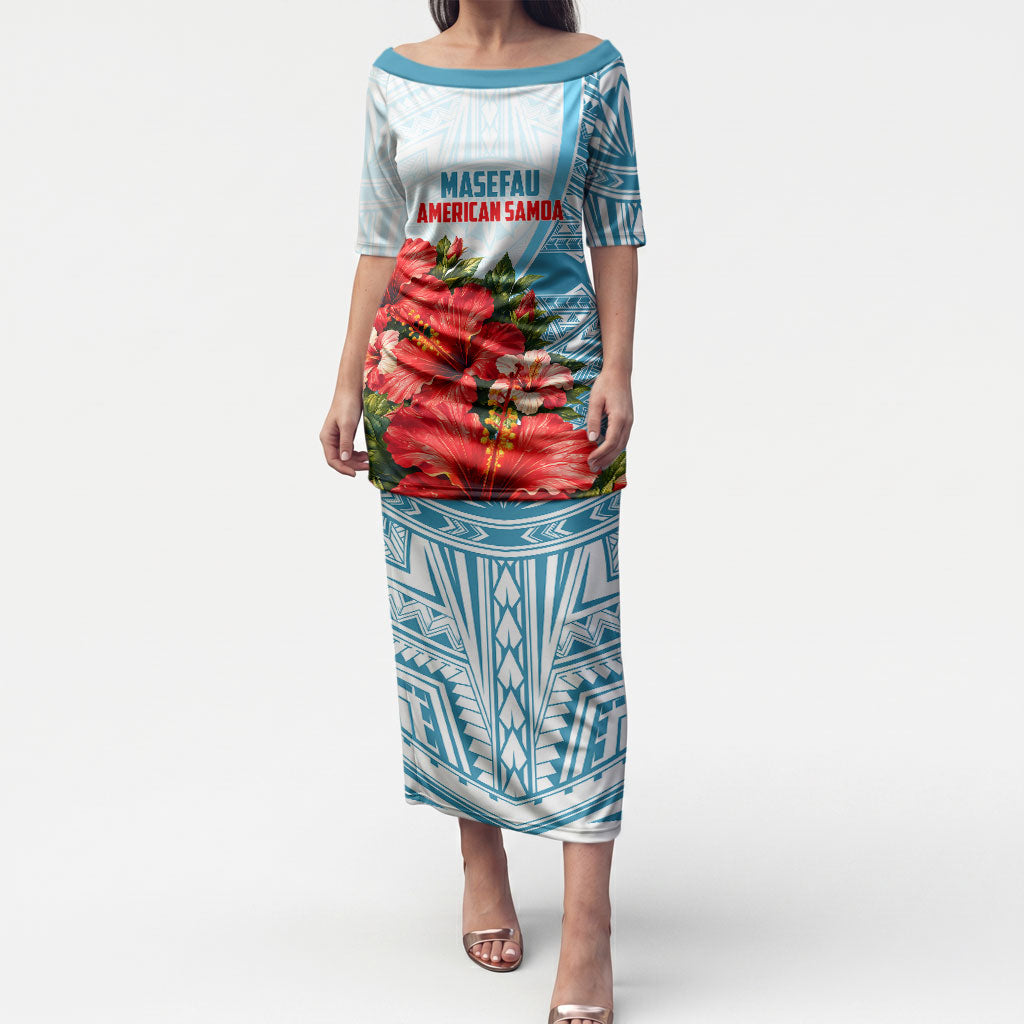 Personalized American Samoa Masefau Puletasi Hibiscus Tropical Floral Whale Polynesian Tribal Pattern TS04 Long Dress White Blue - Polynesian Pride