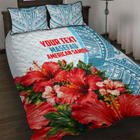 Personalized American Samoa Masefau Quilt Bed Set Hibiscus Tropical Floral Whale Polynesian Tribal Pattern TS04 White Blue - Polynesian Pride