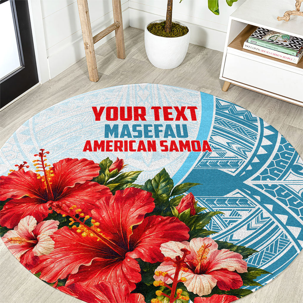 Personalized American Samoa Masefau Round Carpet Hibiscus Tropical Floral Whale Polynesian Tribal Pattern TS04 White Blue - Polynesian Pride