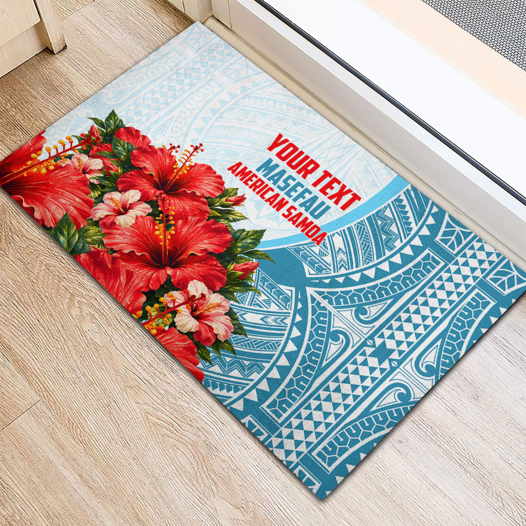 Personalized American Samoa Masefau Rubber Doormat Hibiscus Tropical Floral Whale Polynesian Tribal Pattern TS04 - Polynesian Pride