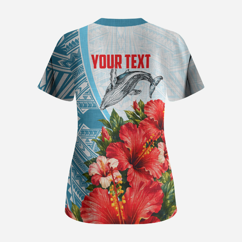 Personalized American Samoa Masefau Scrub Top Hibiscus Tropical Floral Whale Polynesian Tribal Pattern TS04 - Polynesian Pride