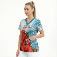 Personalized American Samoa Masefau Scrub Top Hibiscus Tropical Floral Whale Polynesian Tribal Pattern TS04 - Polynesian Pride