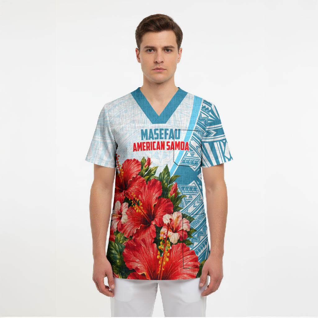 Personalized American Samoa Masefau Scrub Top Hibiscus Tropical Floral Whale Polynesian Tribal Pattern TS04 - Polynesian Pride