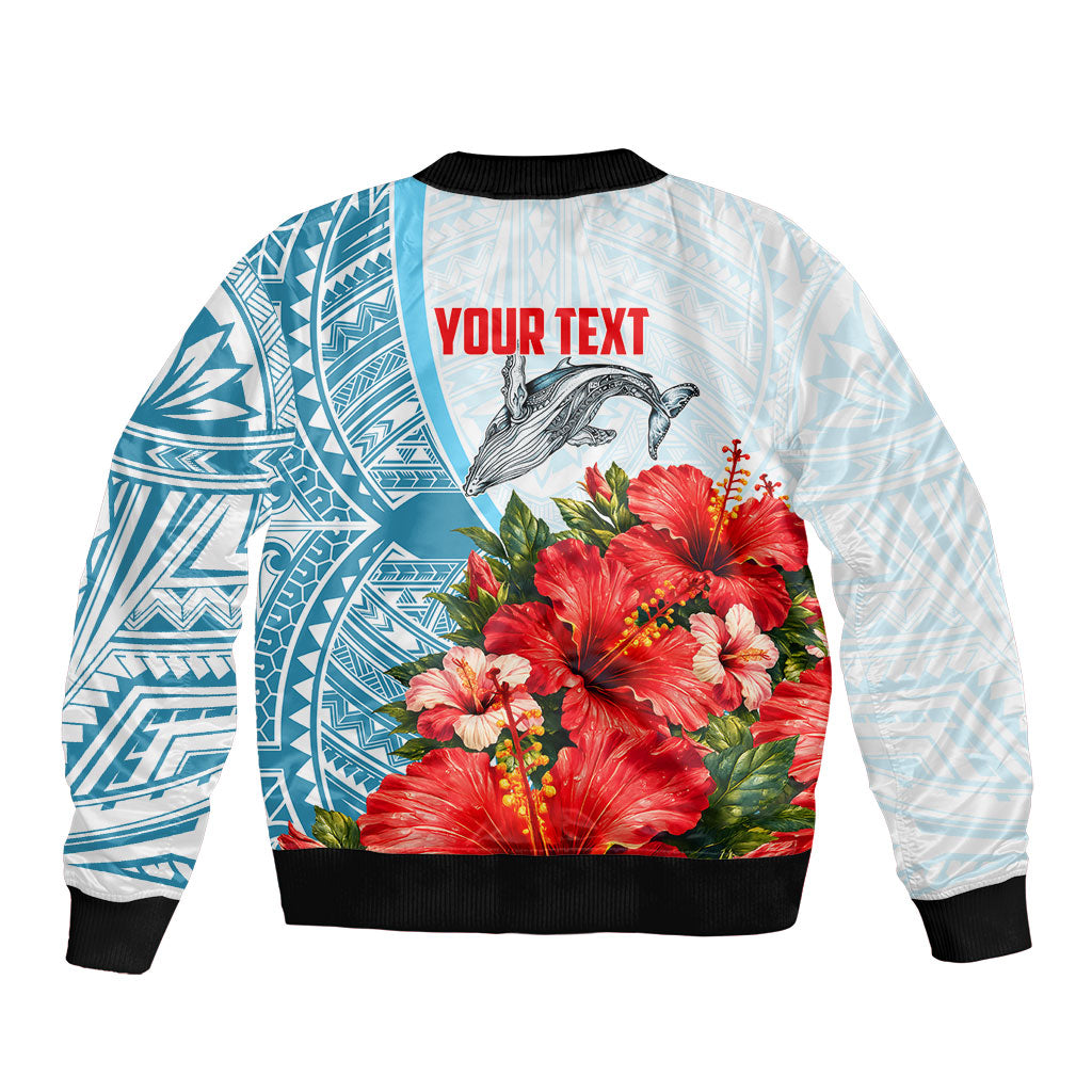 Personalized American Samoa Masefau Sleeve Zip Bomber Jacket Hibiscus Tropical Floral Whale Polynesian Tribal Pattern TS04 - Polynesian Pride