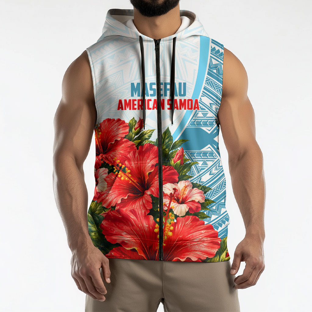 Personalized American Samoa Masefau Sleeveless Zip Hoodie Hibiscus Tropical Floral Whale Polynesian Tribal Pattern TS04 - Polynesian Pride