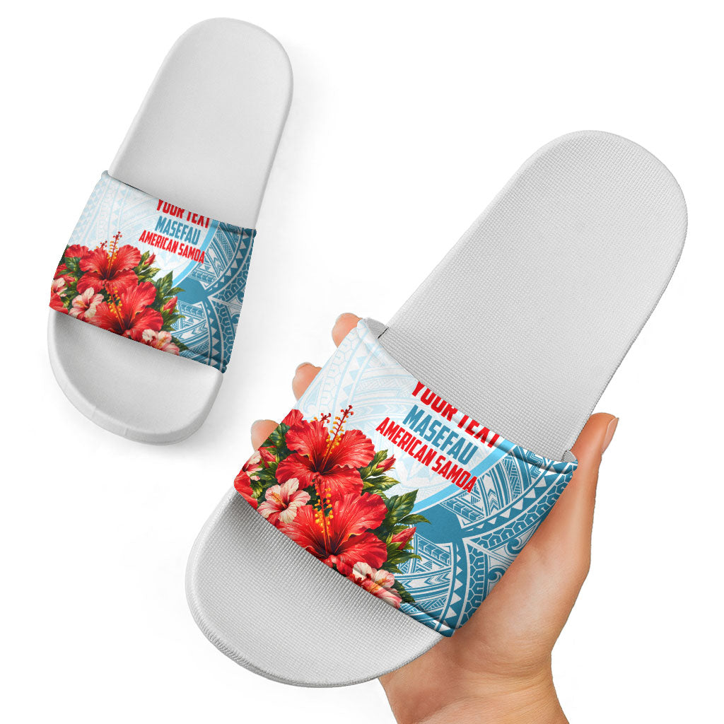 Personalized American Samoa Masefau Slide Sandals Hibiscus Tropical Floral Whale Polynesian Tribal Pattern TS04 - Polynesian Pride