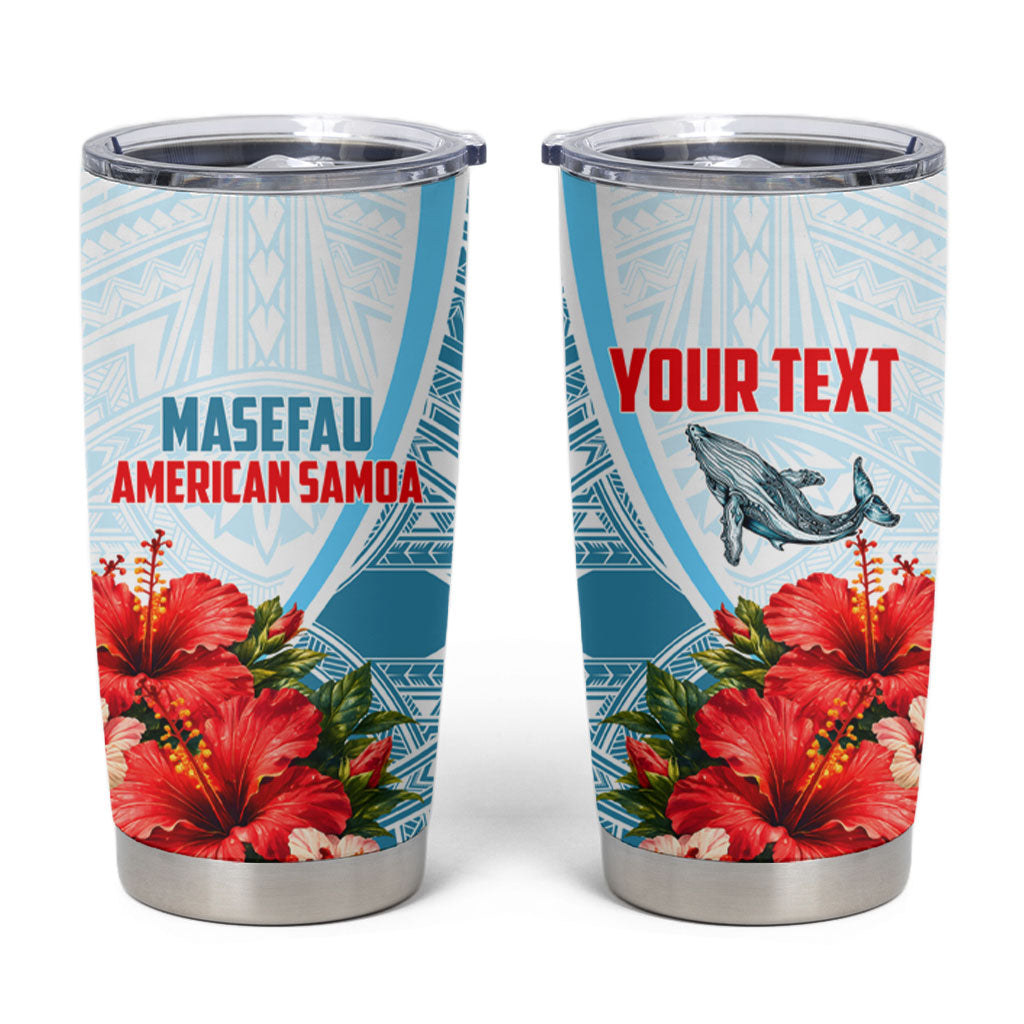 Personalized American Samoa Masefau Tumbler Cup Hibiscus Tropical Floral Whale Polynesian Tribal Pattern TS04 White Blue - Polynesian Pride