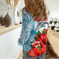 Personalized American Samoa Masefau Women Casual Shirt Hibiscus Tropical Floral Whale Polynesian Tribal Pattern TS04 - Polynesian Pride