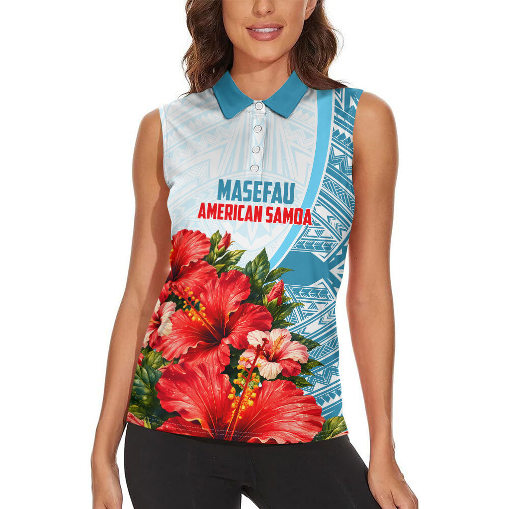 Personalized American Samoa Masefau Women Sleeveless Polo Shirt Hibiscus Tropical Floral Whale Polynesian Tribal Pattern TS04 - Polynesian Pride