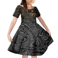 Polynesian Family Matching Long Sleeve Bodycon Dress and Hawaiian Shirt Hammerhead Shark Tribal Pattern TS04 Daughter's Dress Black Yellow - Polynesian Pride