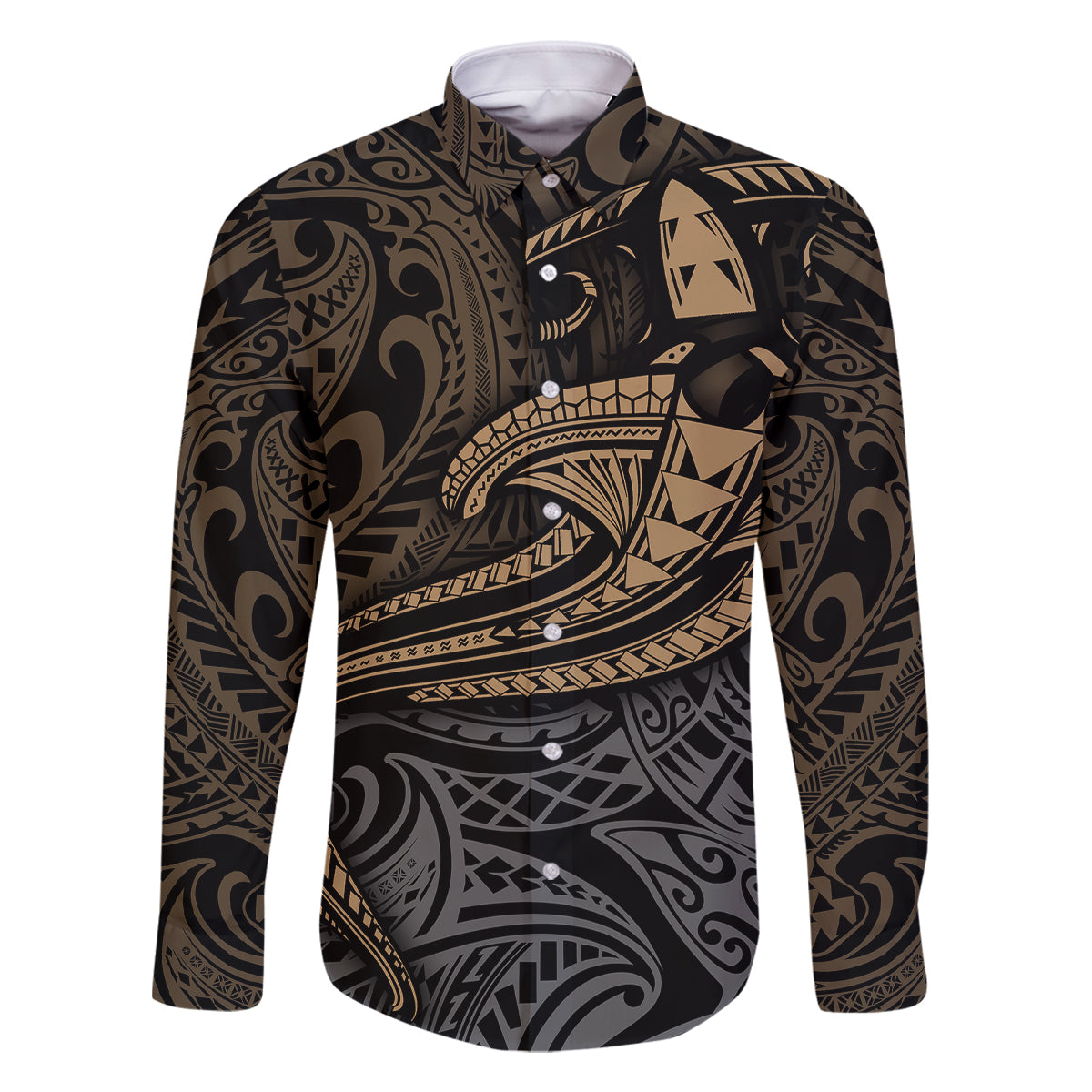 Polynesian Family Matching Long Sleeve Bodycon Dress and Hawaiian Shirt Hammerhead Shark Tribal Pattern TS04 Dad's Shirt - Long Sleeve Black Yellow - Polynesian Pride