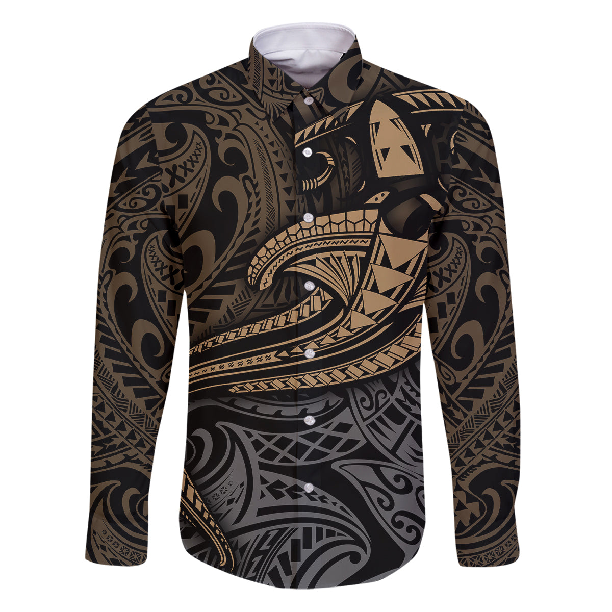 Polynesian Family Matching Puletasi Dress and Hawaiian Shirt Hammerhead Shark Tribal Pattern TS04 Dad's Shirt - Long Sleeve Black/Yellow - Polynesian Pride