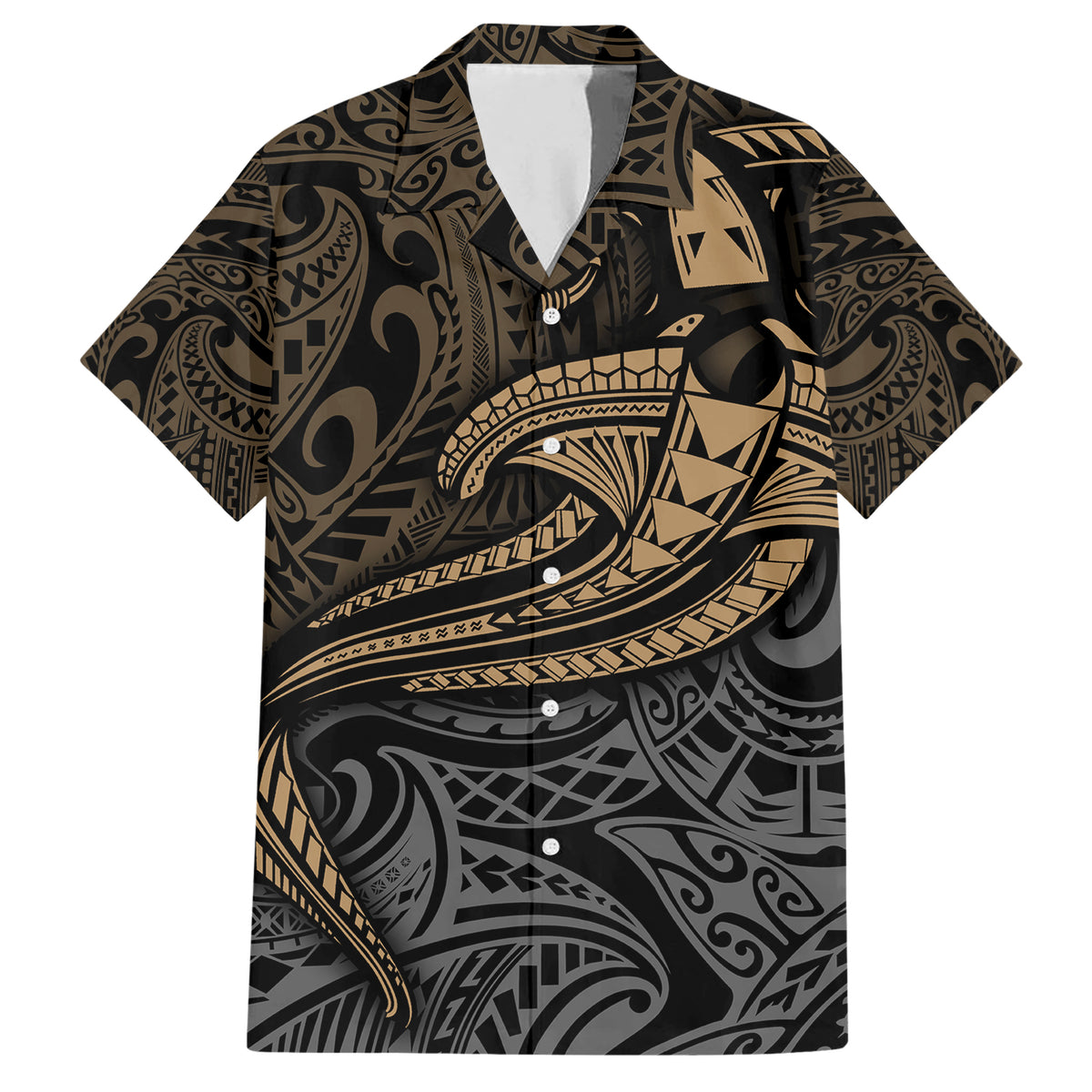 Polynesian Family Matching Short Sleeve Bodycon Dress and Hawaiian Shirt Hammerhead Shark Tribal Pattern TS04 Dad's Shirt - Short Sleeve Black/Yellow - Polynesian Pride