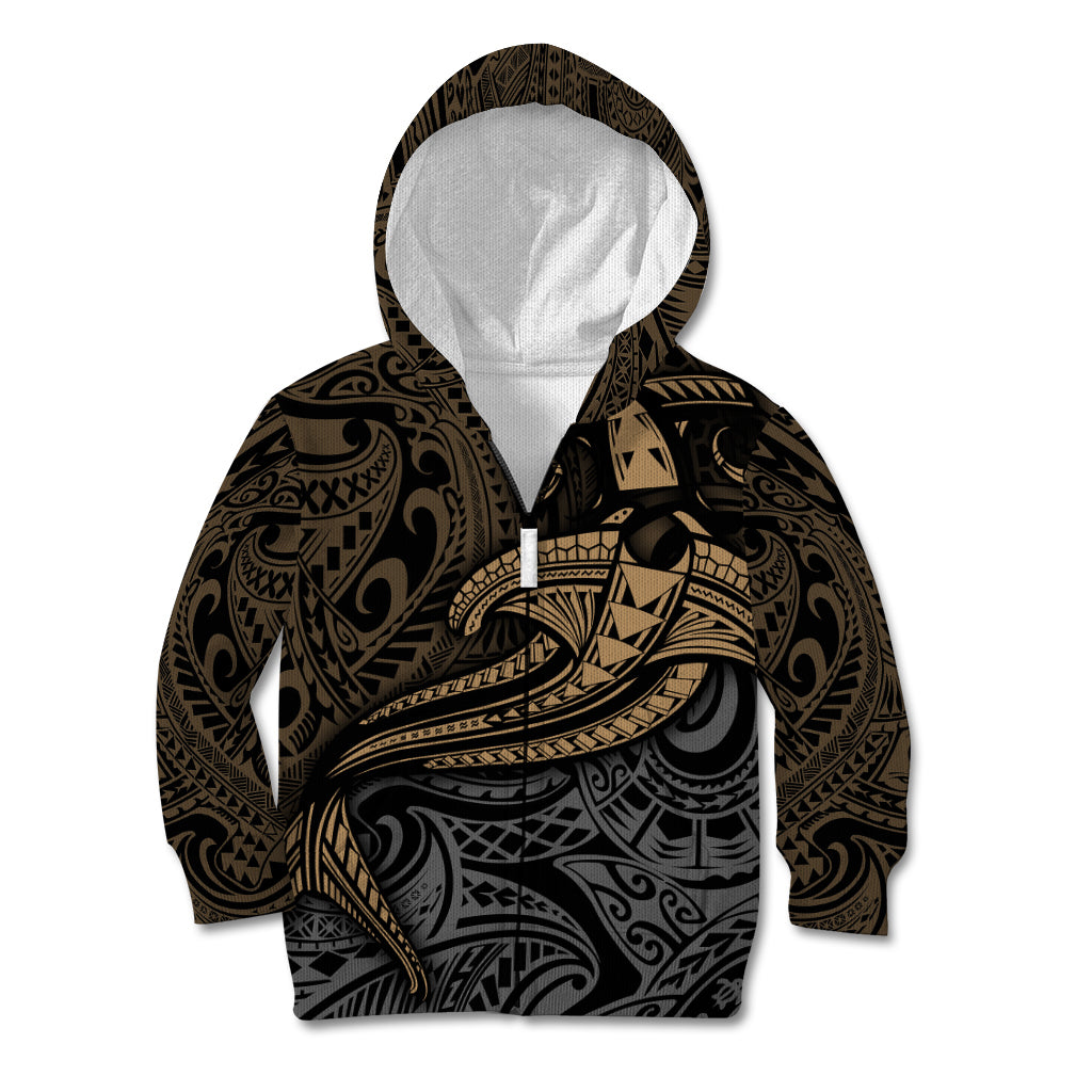 Polynesian Kid Hoodie Hammerhead Shark Tribal Pattern TS04 Zip Hoodie Black Yellow - Polynesian Pride