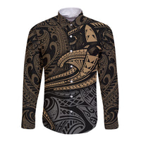 Polynesian Long Sleeve Button Shirt Hammerhead Shark Tribal Pattern TS04 Unisex Black Yellow - Polynesian Pride
