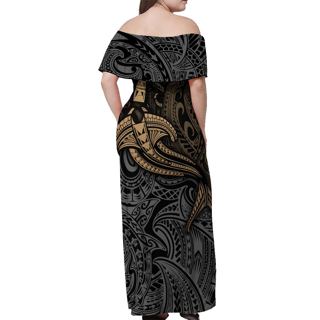 Polynesian Off Shoulder Maxi Dress Hammerhead Shark Tribal Pattern TS04 - Polynesian Pride
