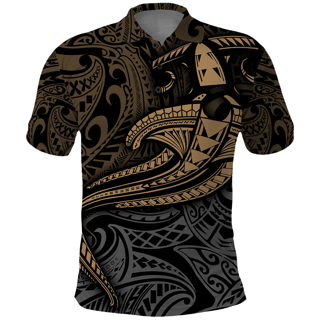 Polynesian Polo Shirt Hammerhead Shark Tribal Pattern TS04 Black/Yellow - Polynesian Pride