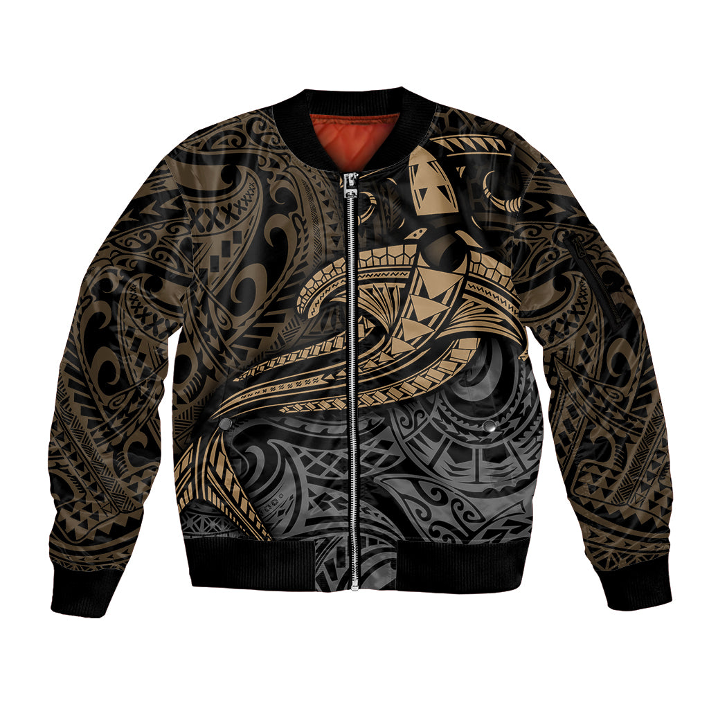 Polynesian Sleeve Zip Bomber Jacket Hammerhead Shark Tribal Pattern TS04 Unisex Black/Yellow - Polynesian Pride