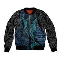 Polynesian Whale Bomber Jacket TS04 Unisex Black/Cyan - Polynesian Pride