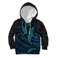 Polynesian Whale Kid Hoodie TS04 Hoodie Black Cyan - Polynesian Pride