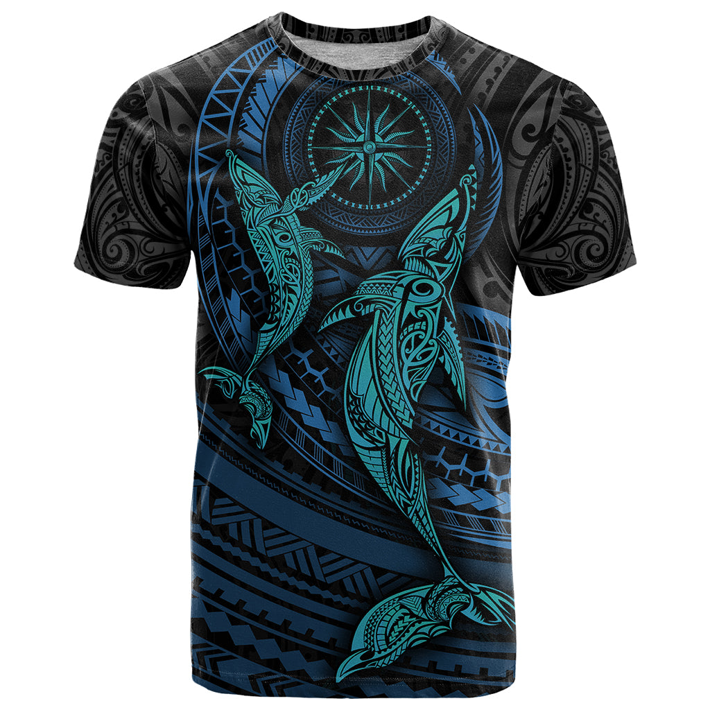 Polynesian Whale T Shirt TS04 Black/Cyan - Polynesian Pride