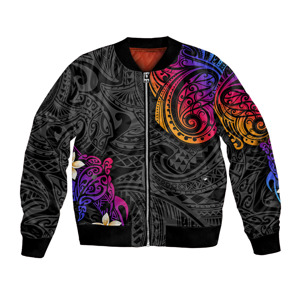 Turtle and Plumeria - Polynesian Bomber Jacket TS04 Unisex Gradient - Polynesian Pride