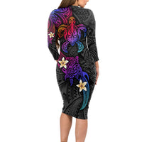 Turtle and Plumeria - Polynesian Long Sleeve Bodycon Dress TS04 - Polynesian Pride
