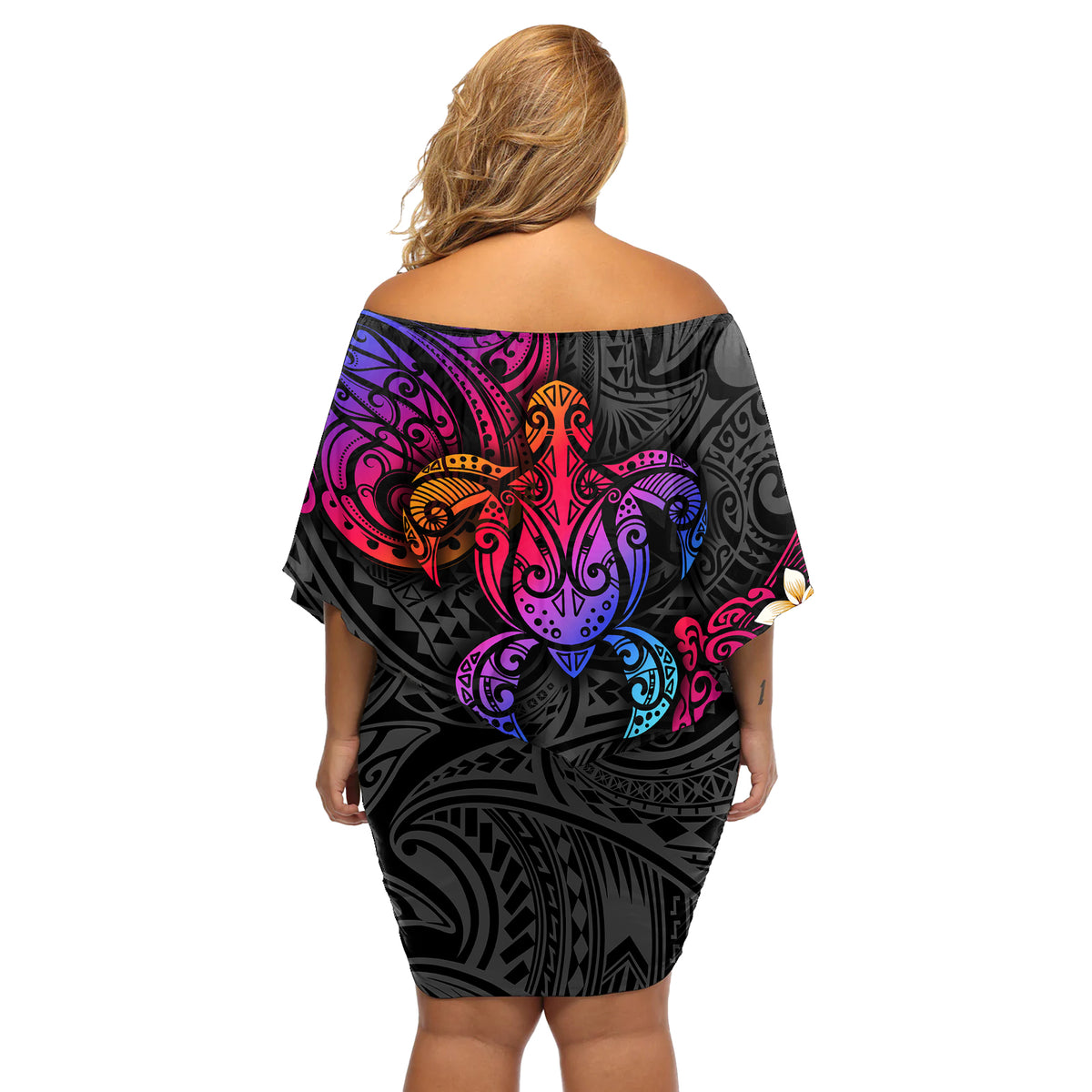 Turtle and Plumeria - Polynesian Off Shoulder Short Dress TS04 - Polynesian Pride