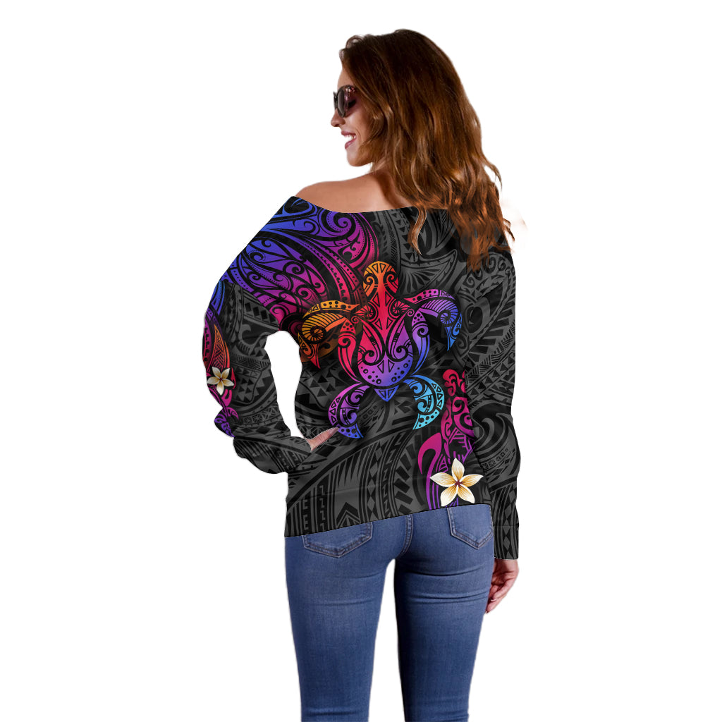 Turtle and Plumeria - Polynesian Off Shoulder Sweater TS04 - Polynesian Pride