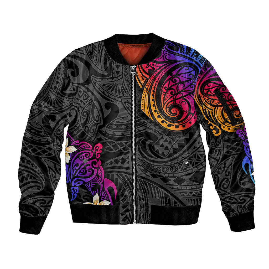 Turtle and Plumeria - Polynesian Sleeve Zip Bomber Jacket TS04 Unisex Gradient - Polynesian Pride