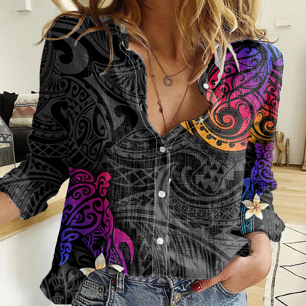 Turtle and Plumeria - Polynesian Women Casual Shirt TS04 Female Gradient - Polynesian Pride