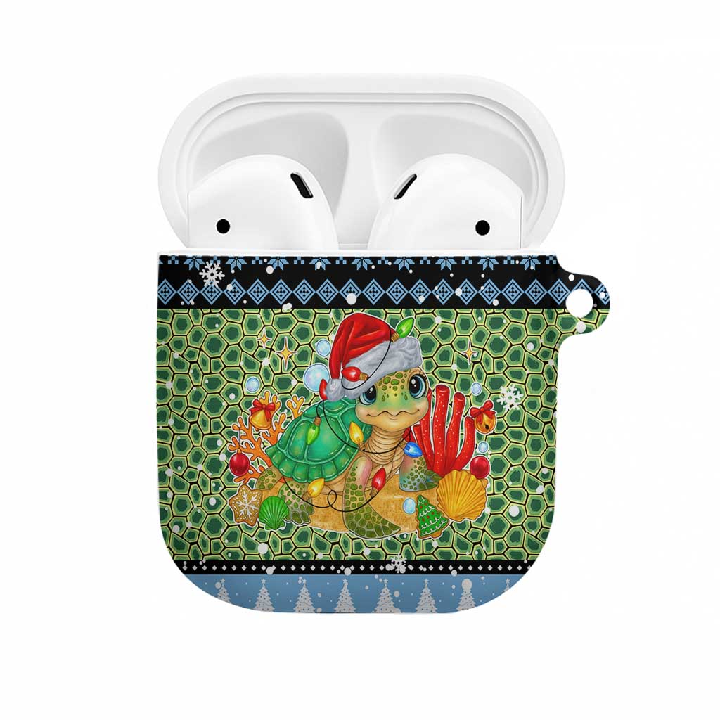 Micronesia Christmas AirPods Case with Santa Turtle Coral Reef and Holiday Ocean Pattern - Polynesian Pride