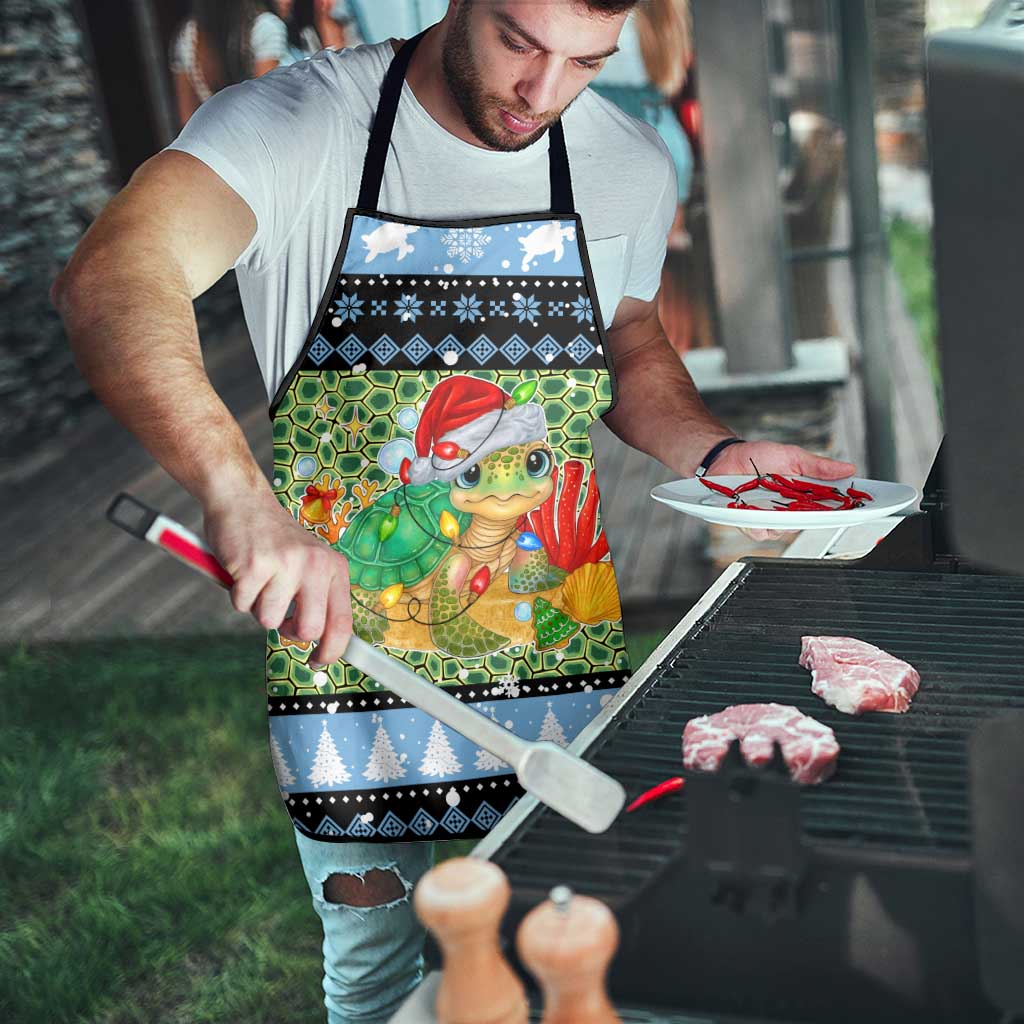 Micronesia Christmas Apron with Santa Turtle Coral Reef and Holiday Ocean Pattern - Polynesian Pride