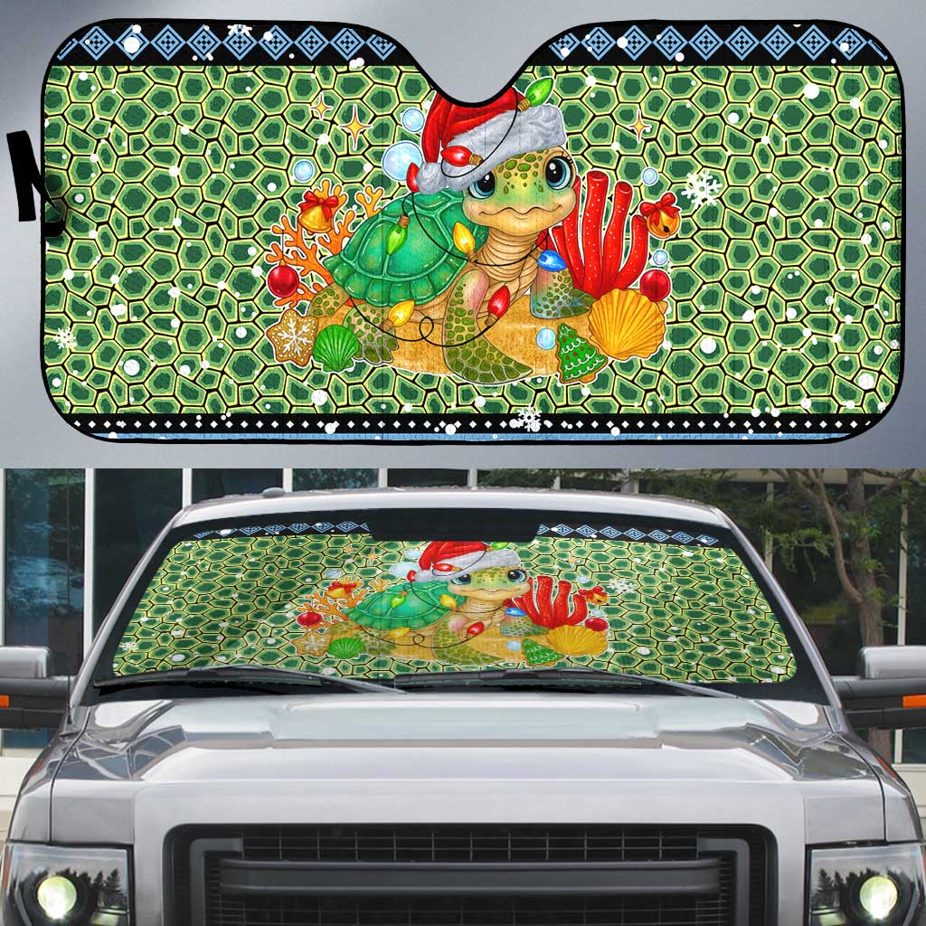 Micronesia Christmas Auto Sun Shade with Santa Turtle Coral Reef and Holiday Ocean Pattern - Polynesian Pride