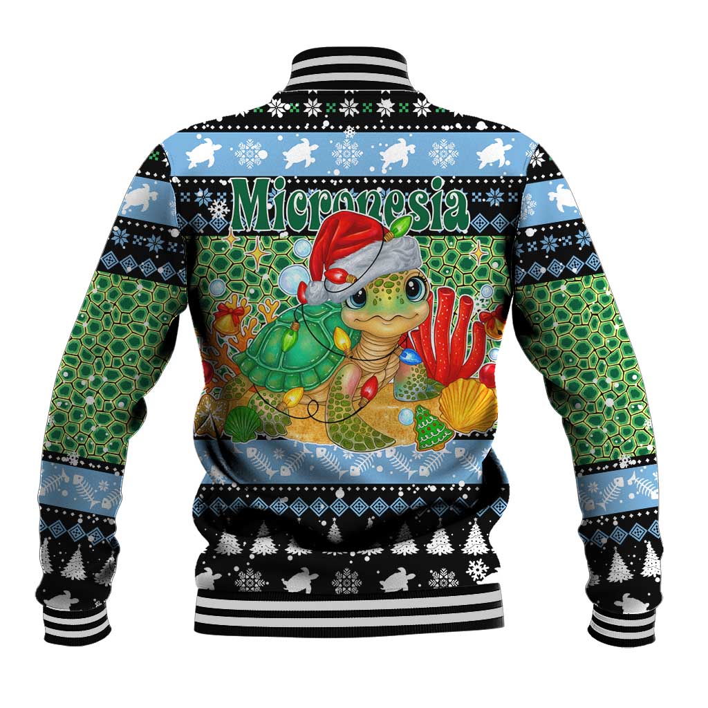 Micronesia Christmas Baseball Jacket with Santa Turtle Coral Reef and Holiday Ocean Pattern - Polynesian Pride