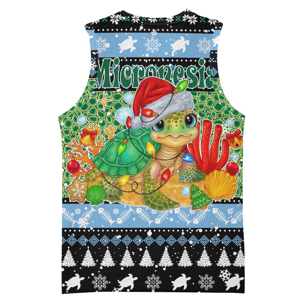 Micronesia Christmas Basketball Jersey with Santa Turtle Coral Reef and Holiday Ocean Pattern - Polynesian Pride