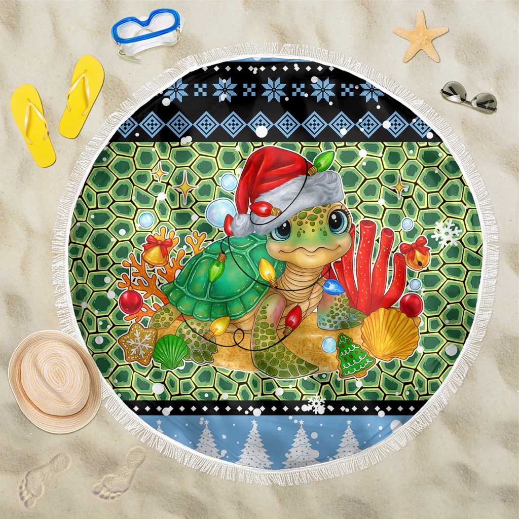 Micronesia Christmas Beach Blanket with Santa Turtle Coral Reef and Holiday Ocean Pattern - Polynesian Pride