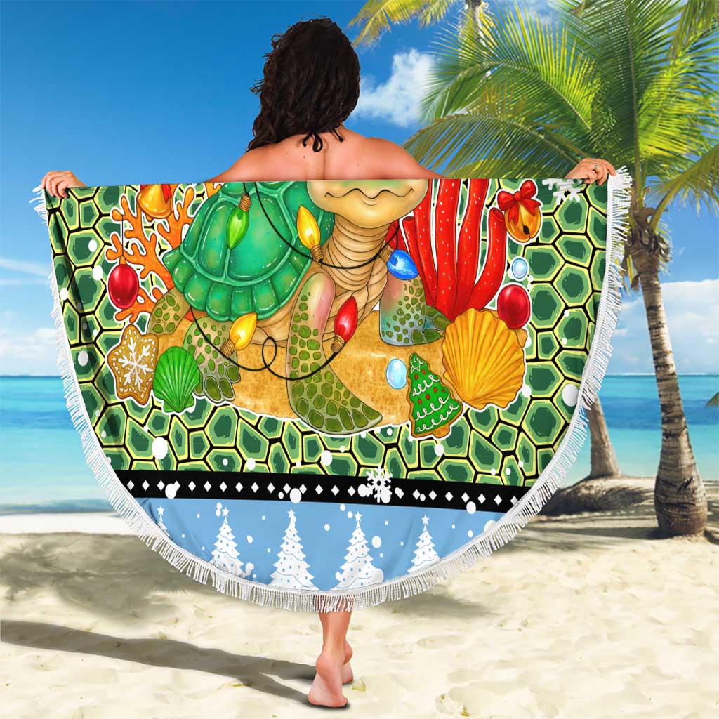 Micronesia Christmas Beach Blanket with Santa Turtle Coral Reef and Holiday Ocean Pattern - Polynesian Pride