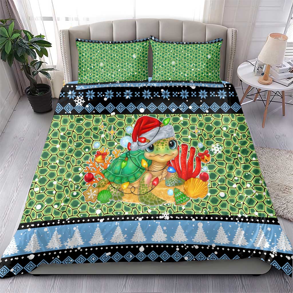 Micronesia Christmas Bedding Set with Santa Turtle Coral Reef and Holiday Ocean Pattern - Polynesian Pride