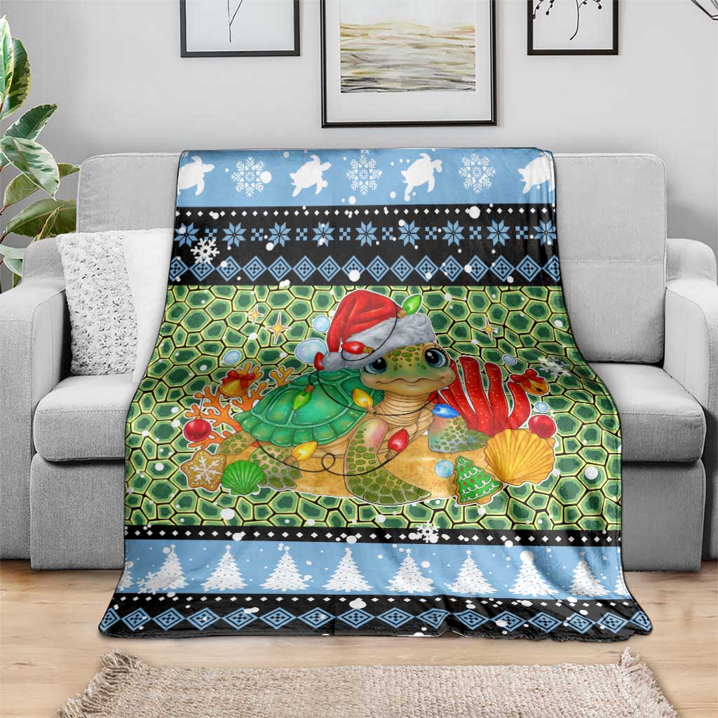 Micronesia Christmas Blanket with Santa Turtle Coral Reef and Holiday Ocean Pattern - Polynesian Pride