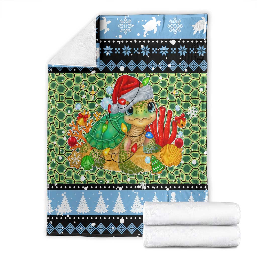 Micronesia Christmas Blanket with Santa Turtle Coral Reef and Holiday Ocean Pattern - Polynesian Pride