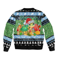 Micronesia Christmas Bomber Jacket with Santa Turtle Coral Reef and Holiday Ocean Pattern - Polynesian Pride