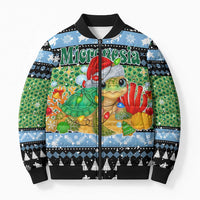 Micronesia Christmas Bomber Puffer Jacket with Santa Turtle Coral Reef and Holiday Ocean Pattern - Polynesian Pride