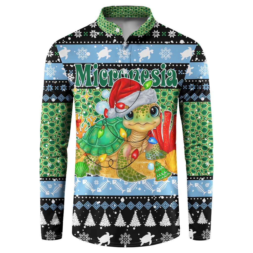 Micronesia Christmas Button Sweatshirt with Santa Turtle Coral Reef and Holiday Ocean Pattern - Polynesian Pride
