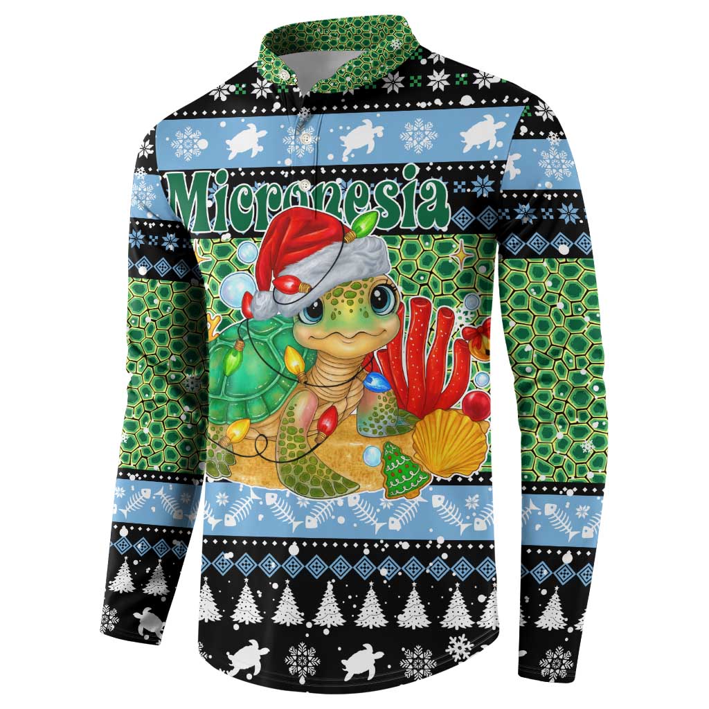 Micronesia Christmas Button Sweatshirt with Santa Turtle Coral Reef and Holiday Ocean Pattern - Polynesian Pride