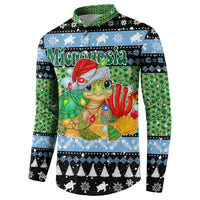 Micronesia Christmas Button Sweatshirt with Santa Turtle Coral Reef and Holiday Ocean Pattern - Polynesian Pride
