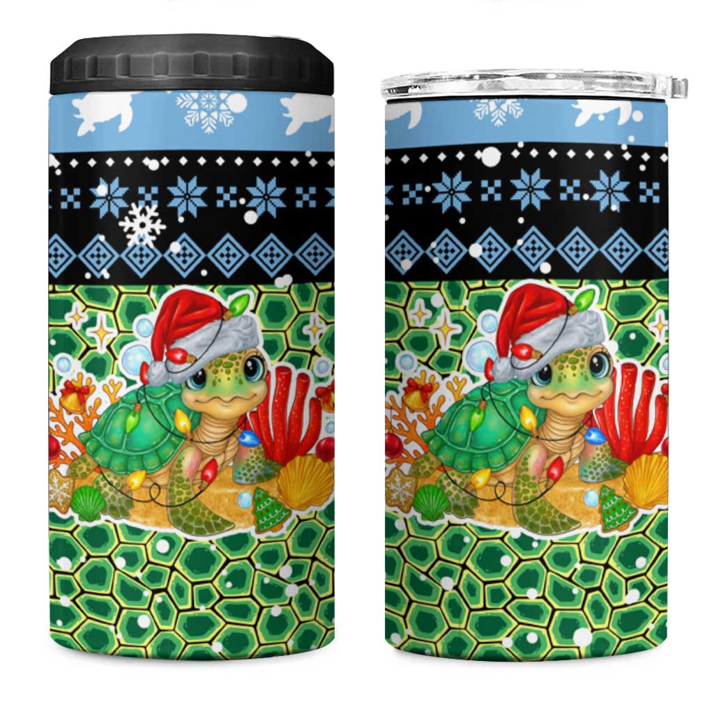 Micronesia Christmas 4 in 1 Can Cooler Tumbler with Santa Turtle Coral Reef and Holiday Ocean Pattern - Polynesian Pride